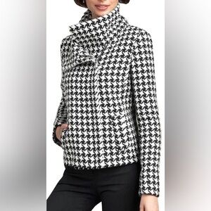 Talbots Black and White Houndstooth Pea Coat